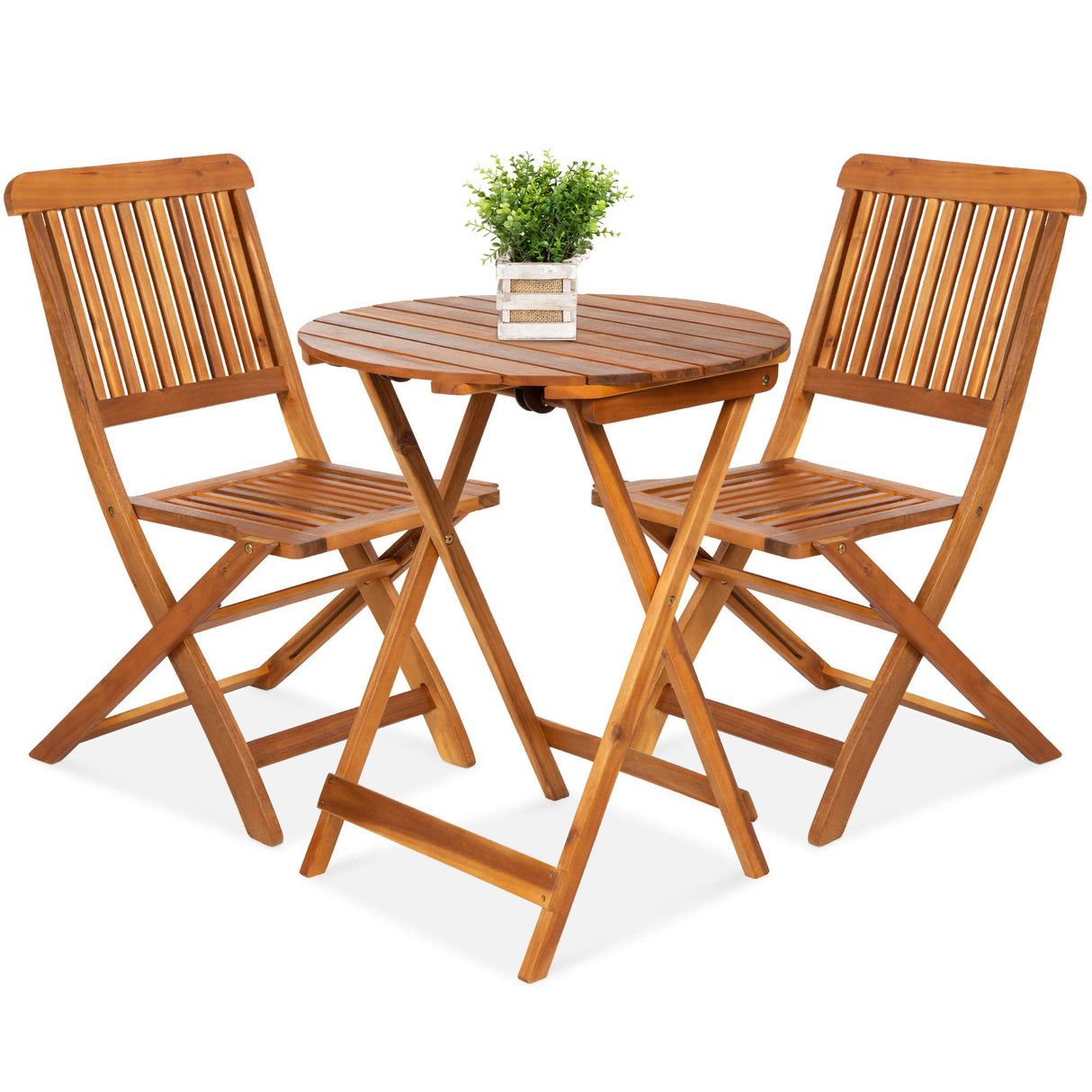 3-Piece Acacia Wood Bistro Set, Folding Patio Furniture for Backyard