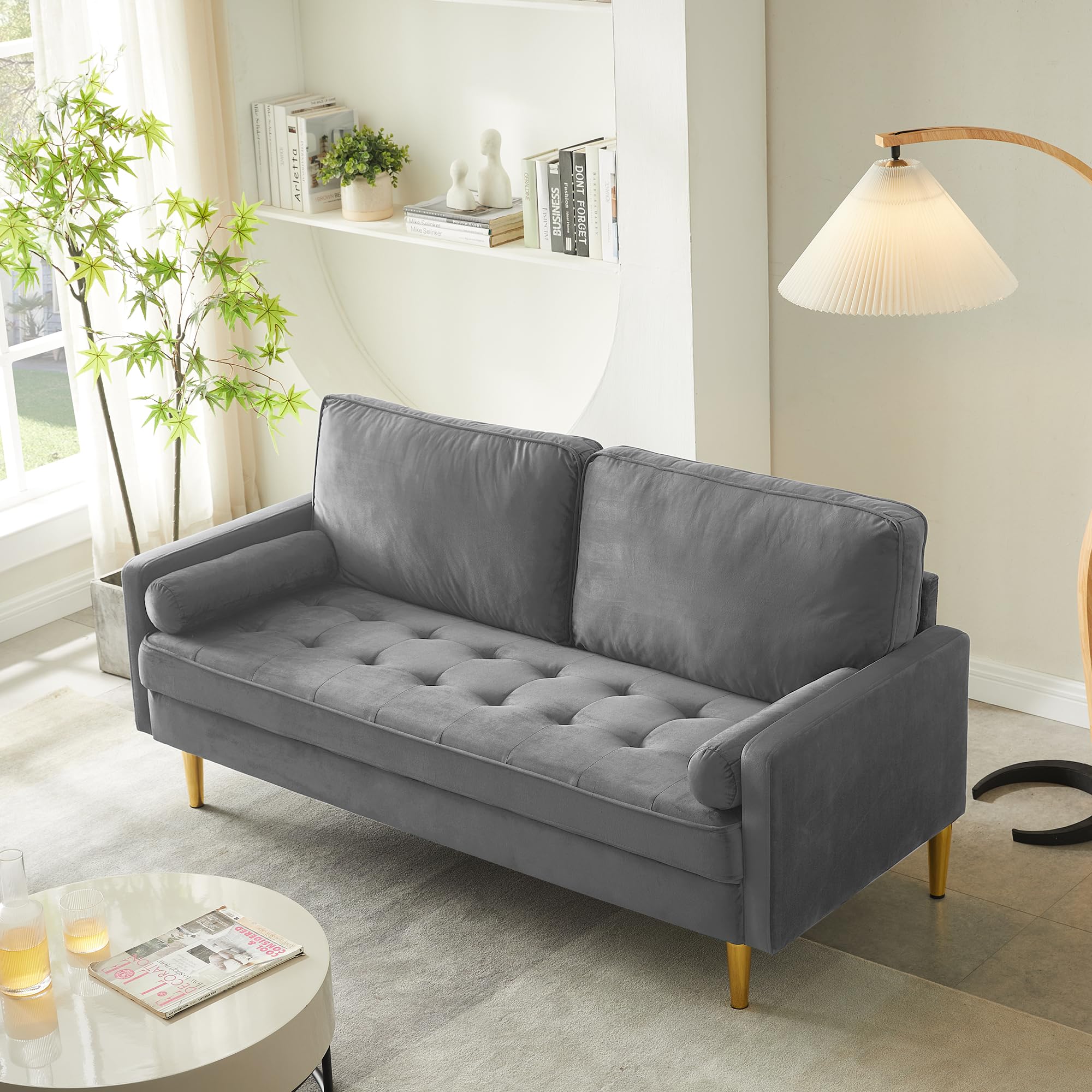 67" Mid Century Modern Loveseat Sofa, 2-Seater Velvet Tufted Love Seat