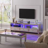 Mirrored TV Stand with LED Light for TVs up to 60”, Modern LED TV Stand