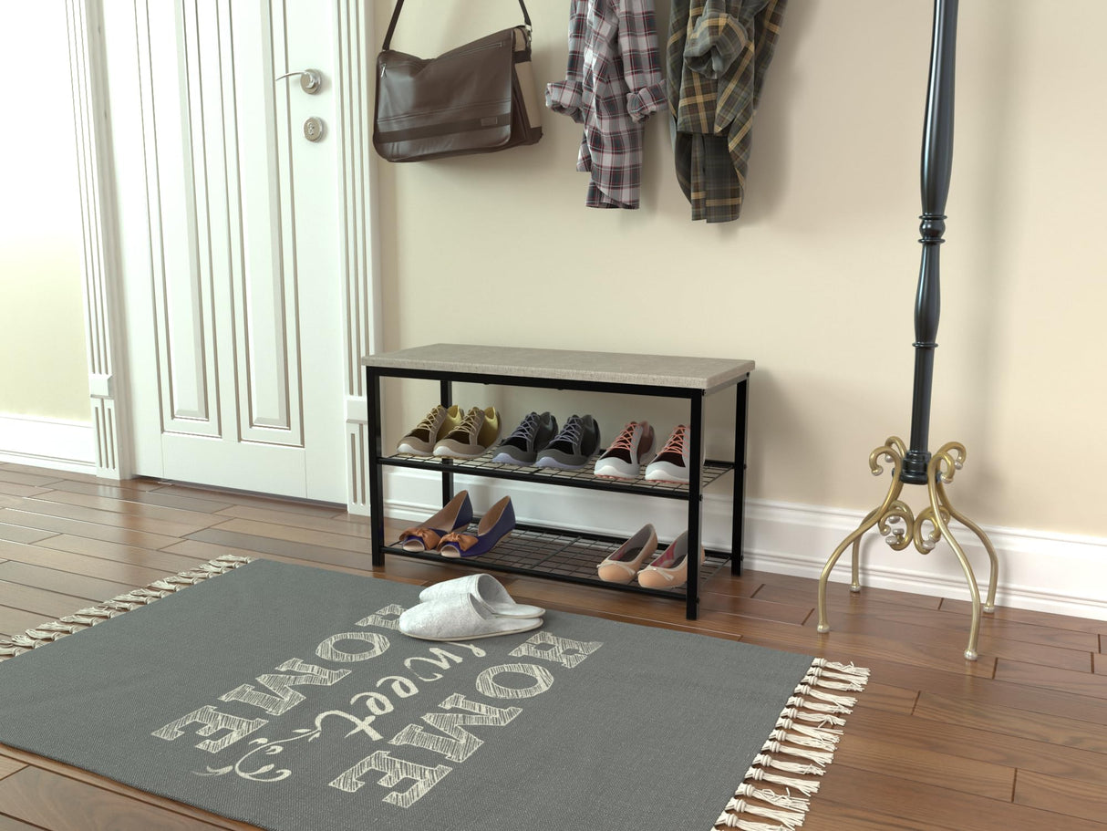 Shoe Bench, 3 Tiers Shoe Rack for Entryway, Storage Organizer with Two Iron Shelf and top for Board