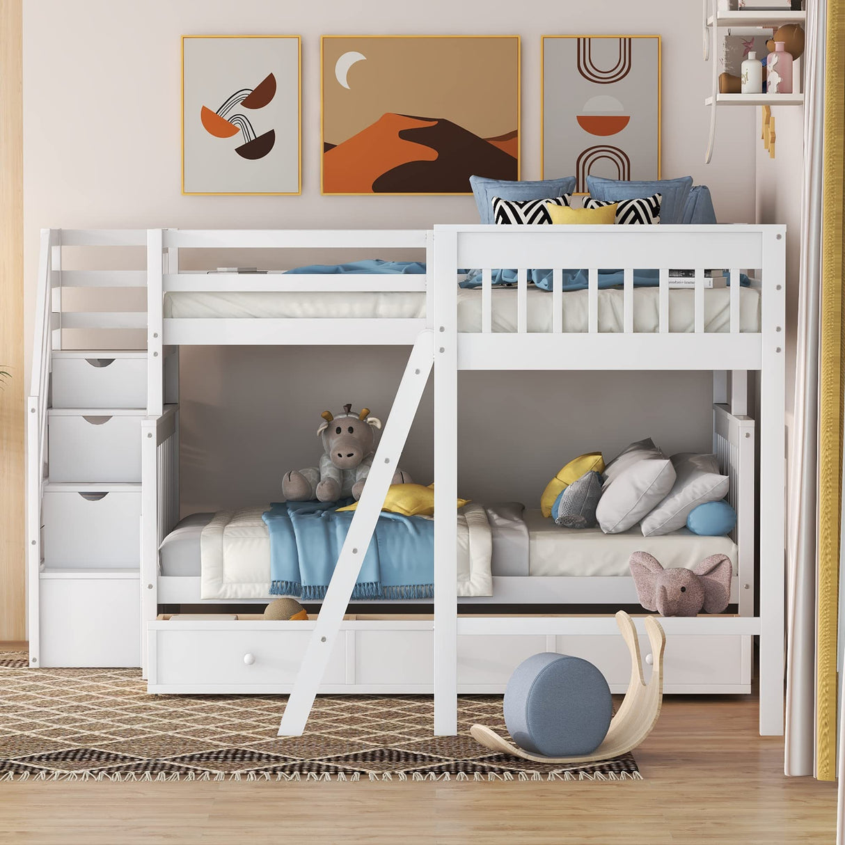 Triple Bunk Beds with Stairs and Storage Drawers Twin Over Full Bed Attached a Loft