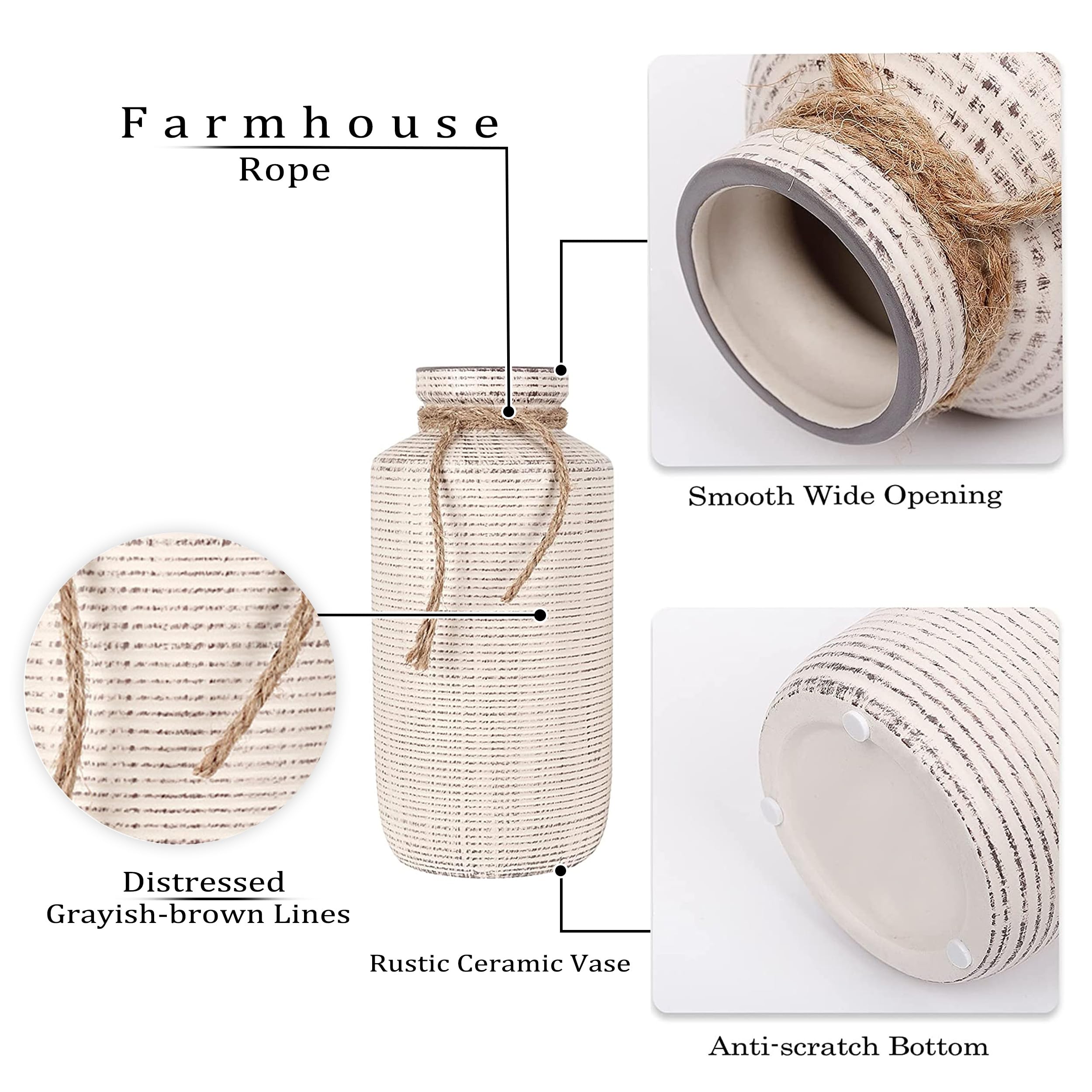 Farmhouse Vase for Home Decor, Decorative Ceramic Vase for Pampas Grass
