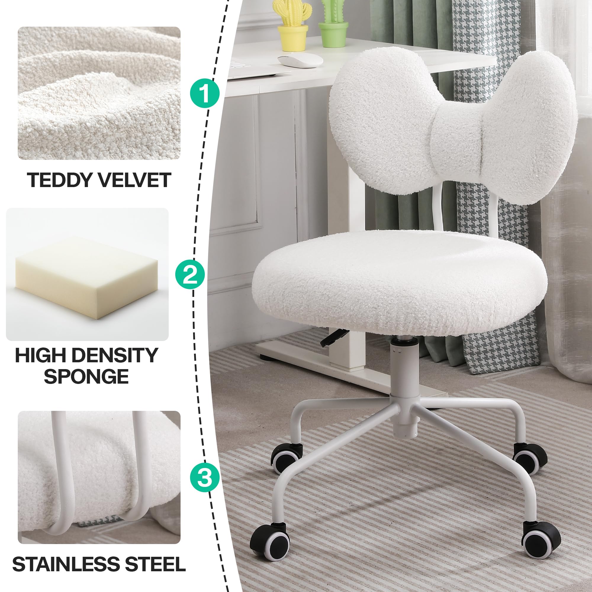 Armless Desk Chair with Wheels - Adjustable Swivel Office Chair