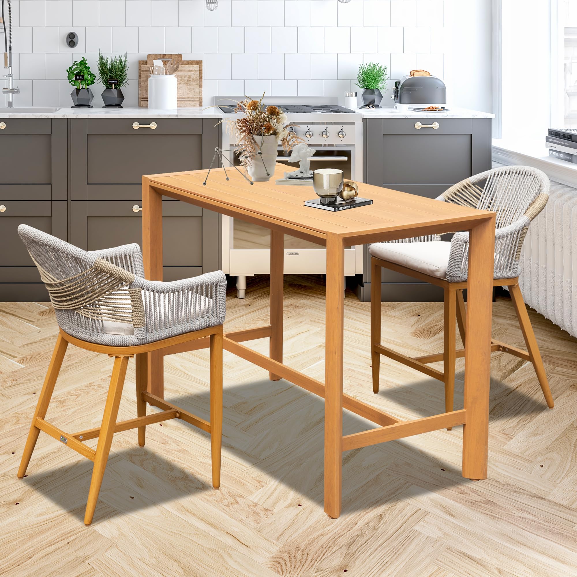 Counter Height Bar Stools Chair Set of 2, Modern Patio Aluminum Bar Stools