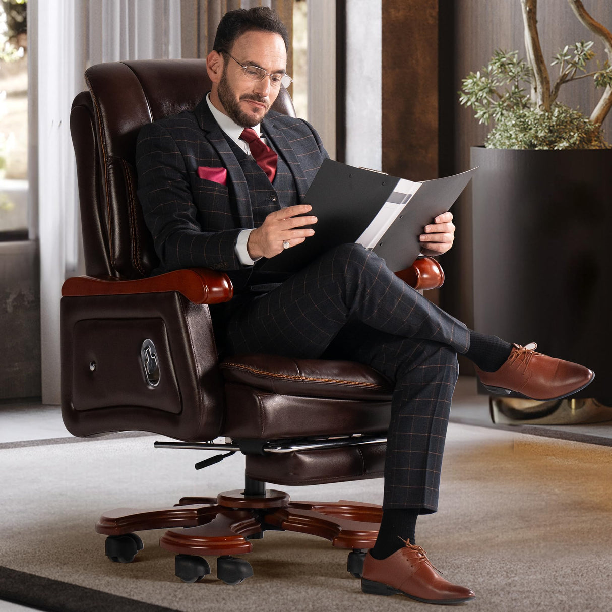 Jones Executive Office Chair with Massage,Genuine Leather Luxury Managerial Executive