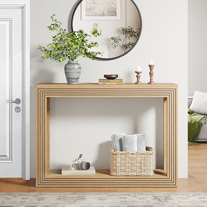 Fluted Entryway Console Table with Storage Shelf