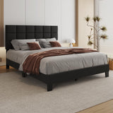 Queen Bed Frame with Headboard Linen Upholstered Bed Frame with Wood Slats Support,