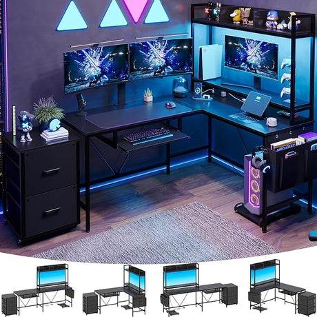 L Shaped Gaming Desk with Keyboard Tray, Reversible Computer Desk