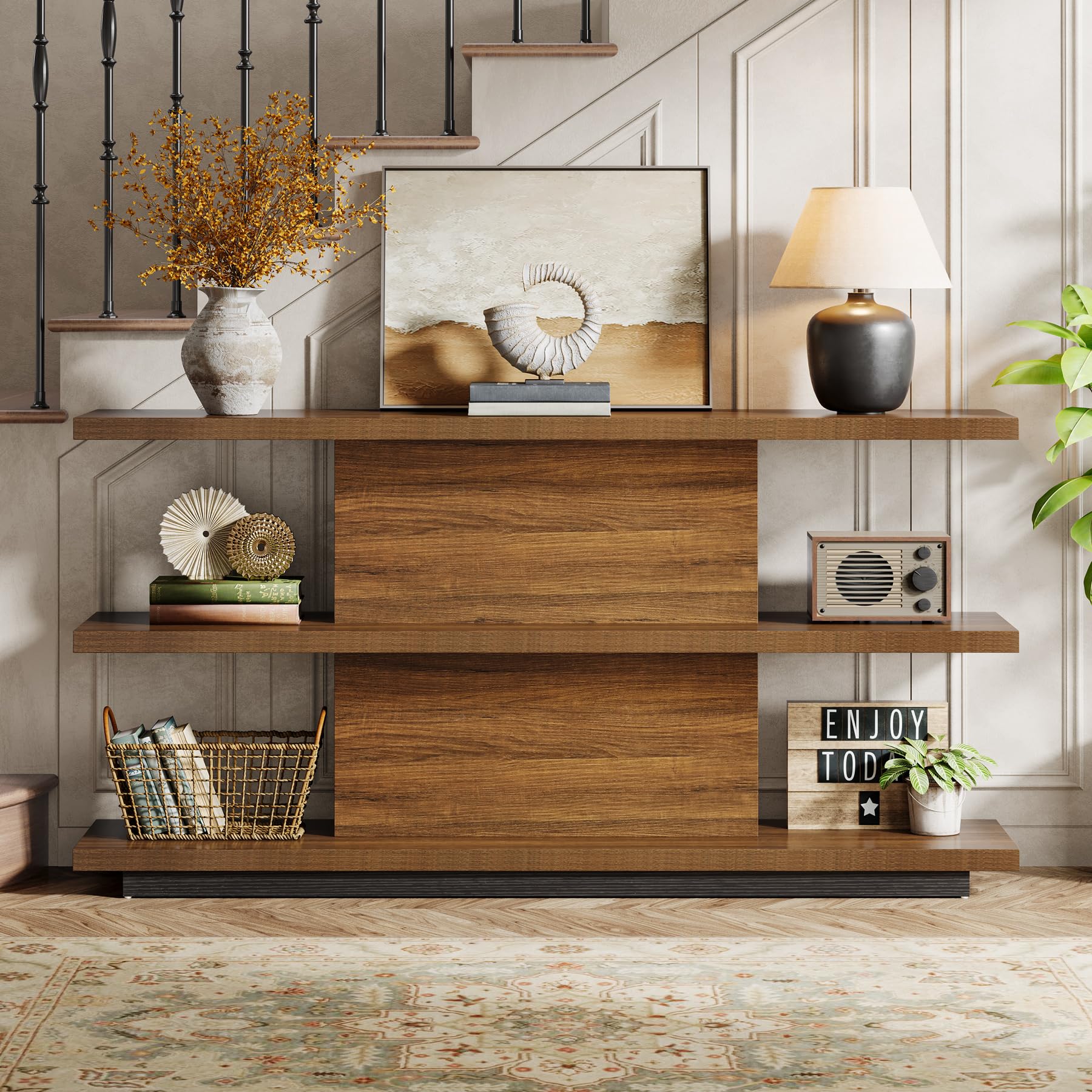 Console Table with Storage, 63-Inch Narrow Long Sofa Table Behind Couch