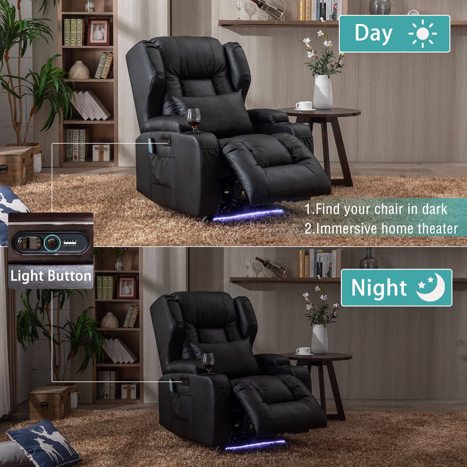 Electric Power Recliner Chair with Massage and Heat Recliner Chairs for Adults