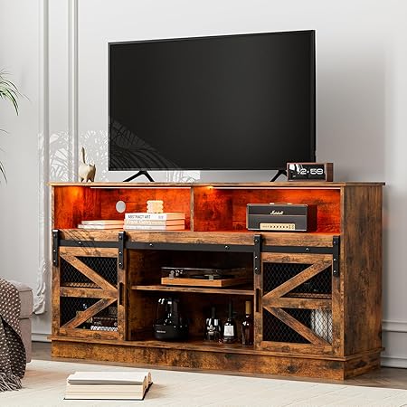 Farmhouse Barn Door TV Stand for 65+ Inch TV, Industrial Entertainment Center