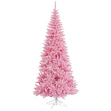 6.5' Pink Fir Slim Artificial Christmas Tree, Pink Dura-lit LED Lights - Faux Fir Christmas