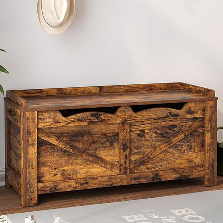 39.4" Storage Bench, Storage Chest, Lift-Top Storage Trunk with 2 Safety Hinges, Wooden