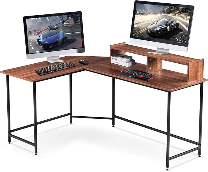 L Shaped Gaming Desk, Modern Reversible Computer Desk with Monitor Stand