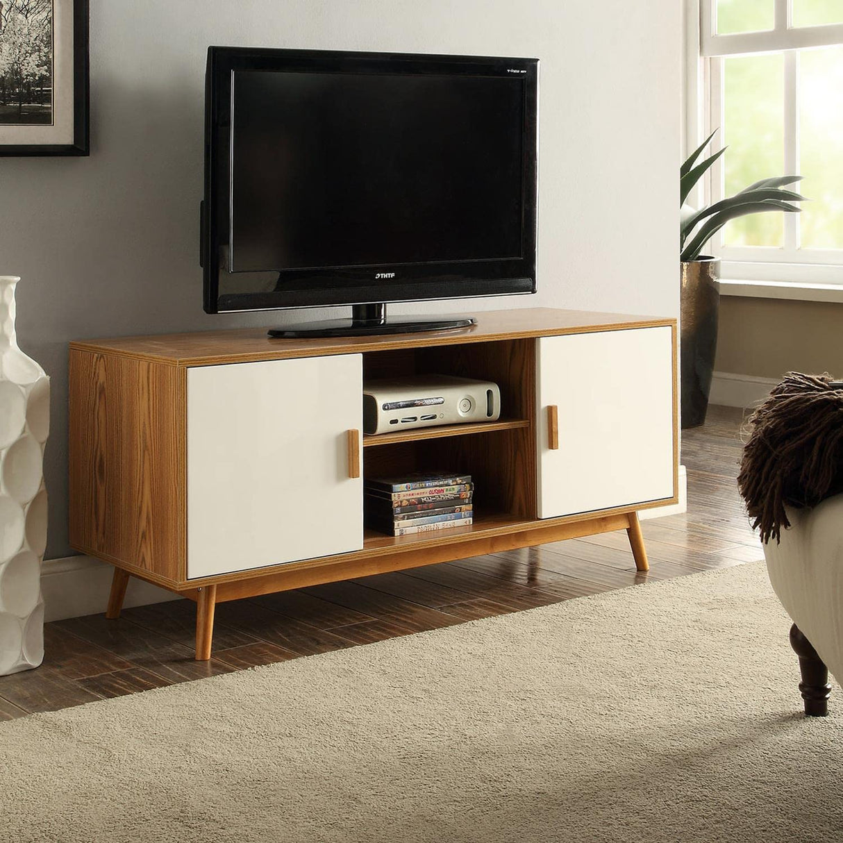 Convenience Concepts Oslo TV Stand, Woodgrain / White
