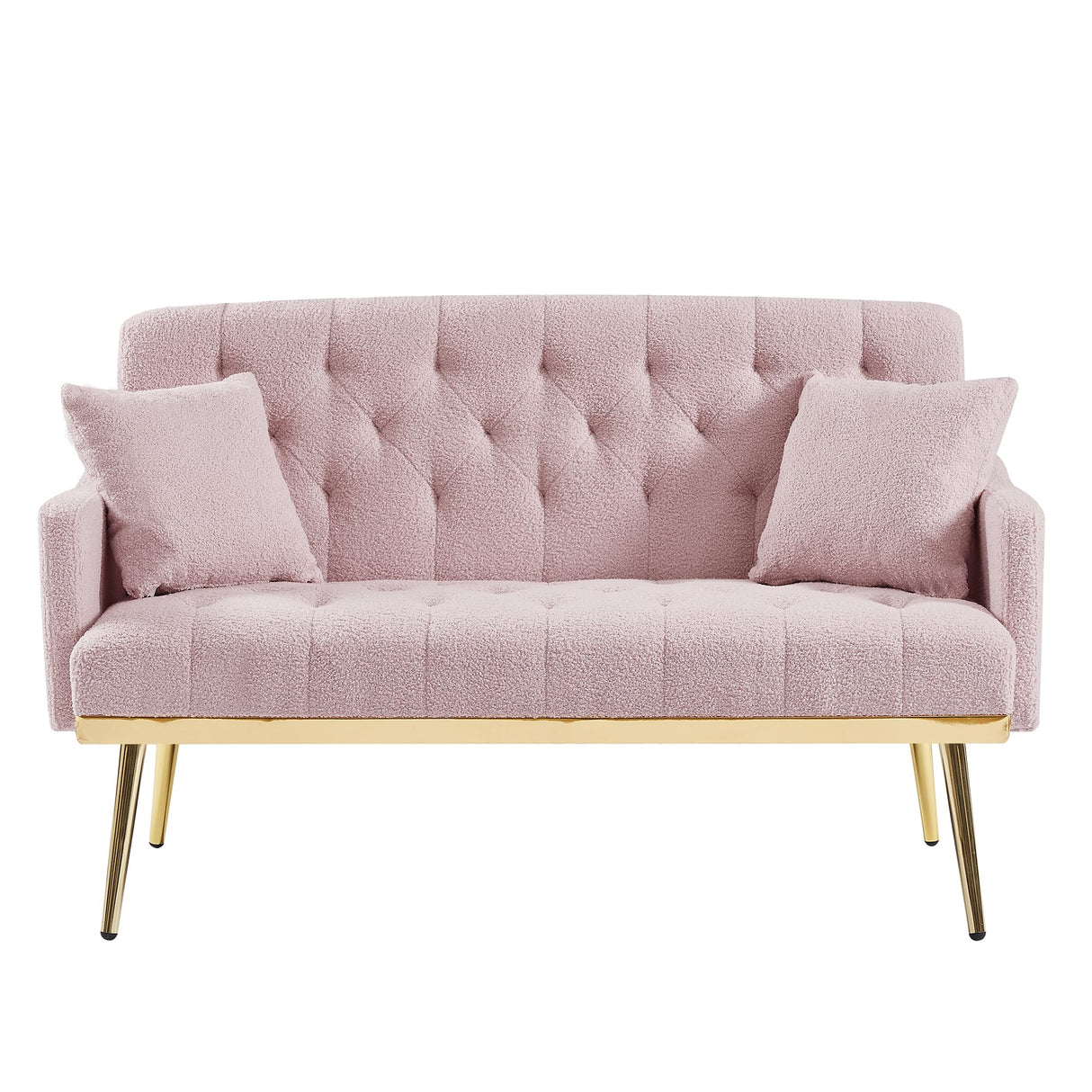 56" Teddy Fabric Loveseats Sleeper Sofa with 2 Pillows and 4 Solid Metal Legs