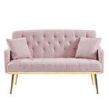 56" Teddy Fabric Loveseats Sleeper Sofa with 2 Pillows and 4 Solid Metal Legs