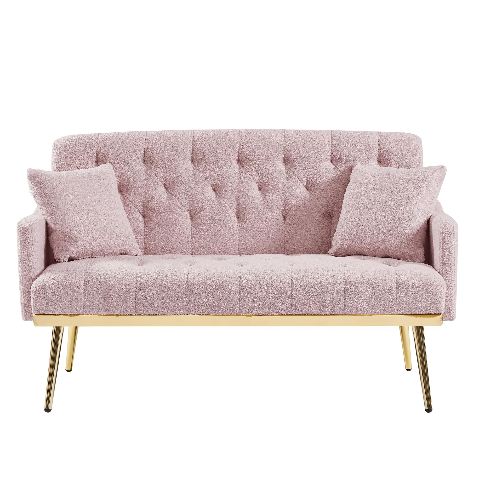 56" Teddy Fabric Loveseats Sleeper Sofa with 2 Pillows and 4 Solid Metal Legs