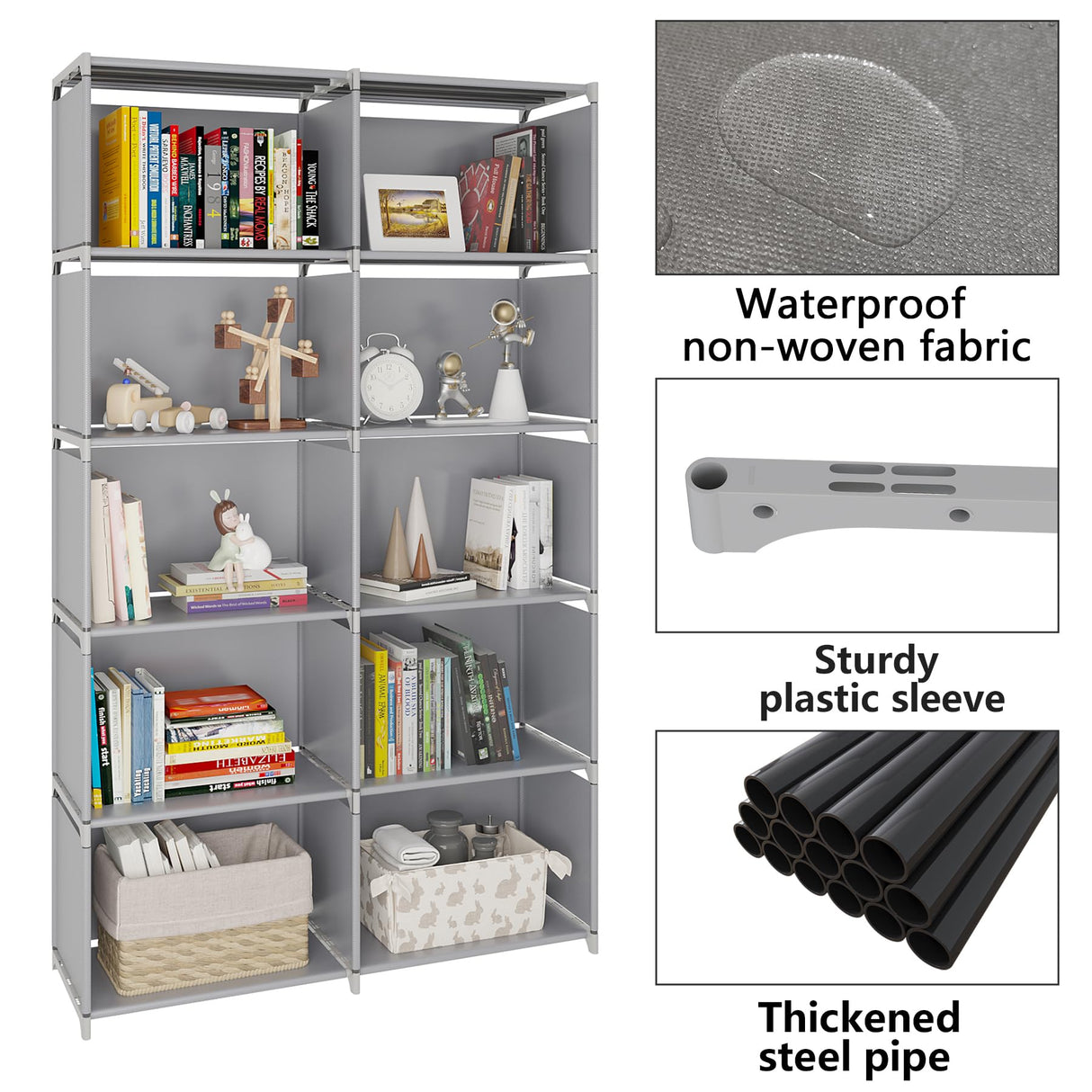 Cube Storage, Double Row 6-Layer Cubes Closet Storage Shelf, DIY Wall Cabinet Bookshelf Plastic Square Storage Rack, Suitable for Bedroom, Living Room, Office, Kitchen, Warehouse (Grey)