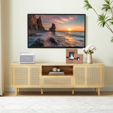 TV Stand for TVs Up to 70 Inch, Accent Iron Rattan Storage Cabinet Television