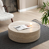 ø35.4'' Round Coffee Table for Living Room, Modern Drum Circle Coffee Table Side