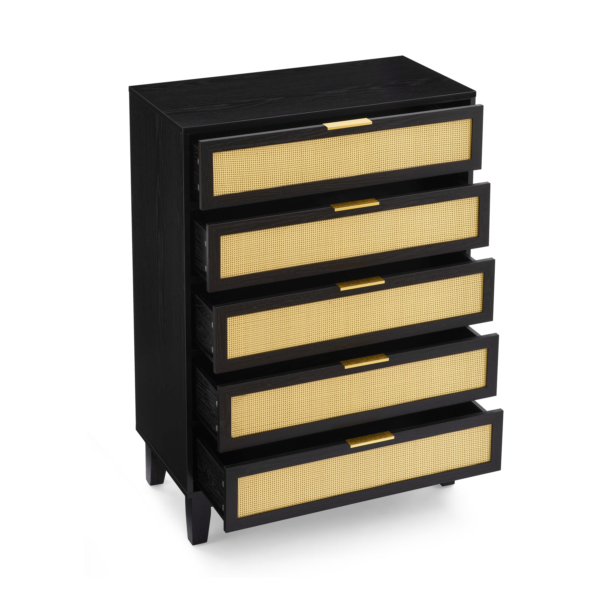 5 Drawers Dresser for Bedroom, 50'' Tall Rattan Dresser, Boho Chest of Drawers with Gold