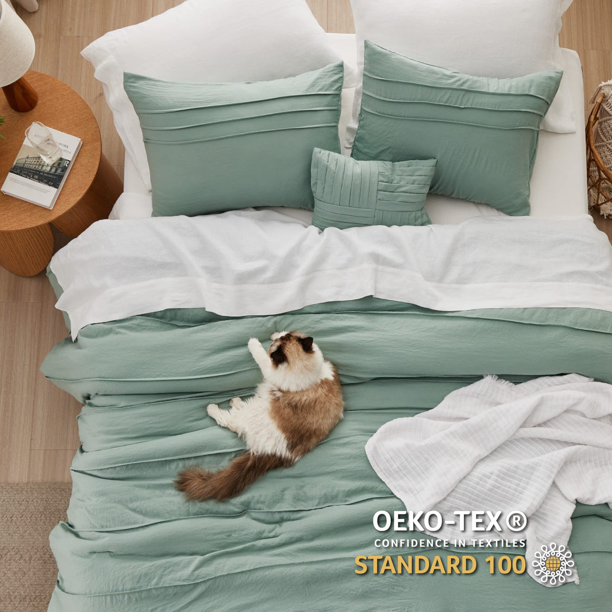 Sage Green California King Comforter Set - 4 Pieces Pinch Pleated Bed Set
