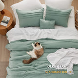 Sage Green California King Comforter Set - 4 Pieces Pinch Pleated Bed Set