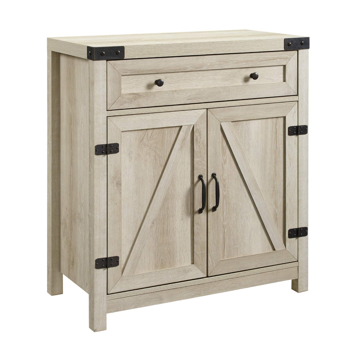 Cass Modern Farmhouse Double Barn Door Accent Cabinet, 30 Inch, White Oak