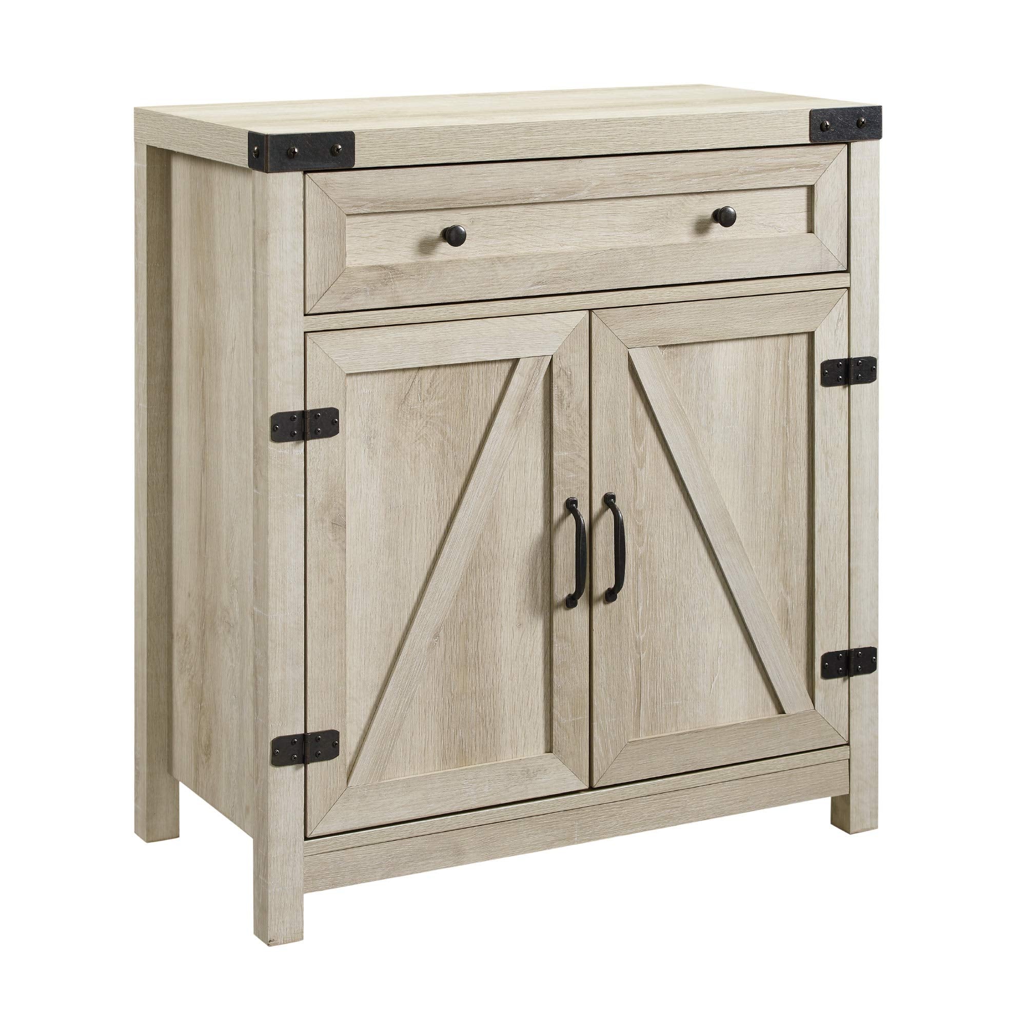 Cass Modern Farmhouse Double Barn Door Accent Cabinet, 30 Inch, White Oak