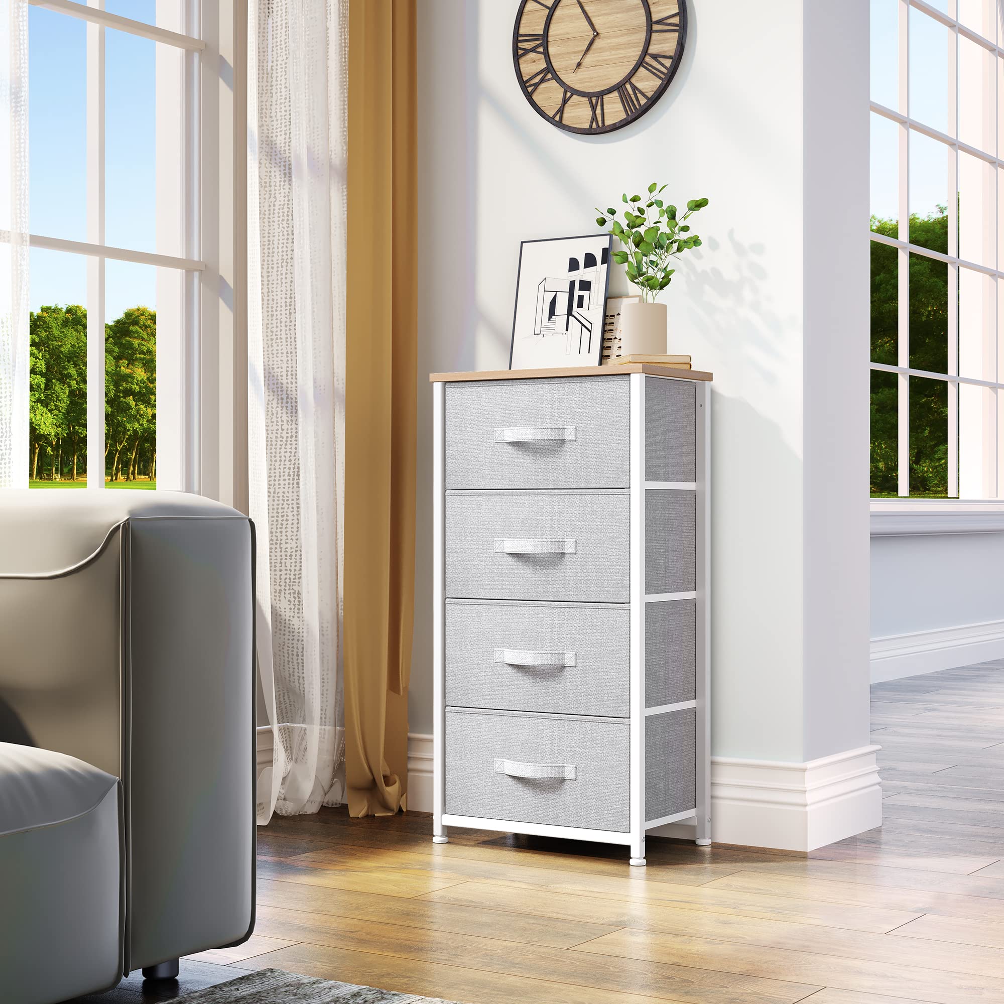 Dresser with 4 Drawers - Fabric Storage Tower, Organizer Unit for Bedroom
