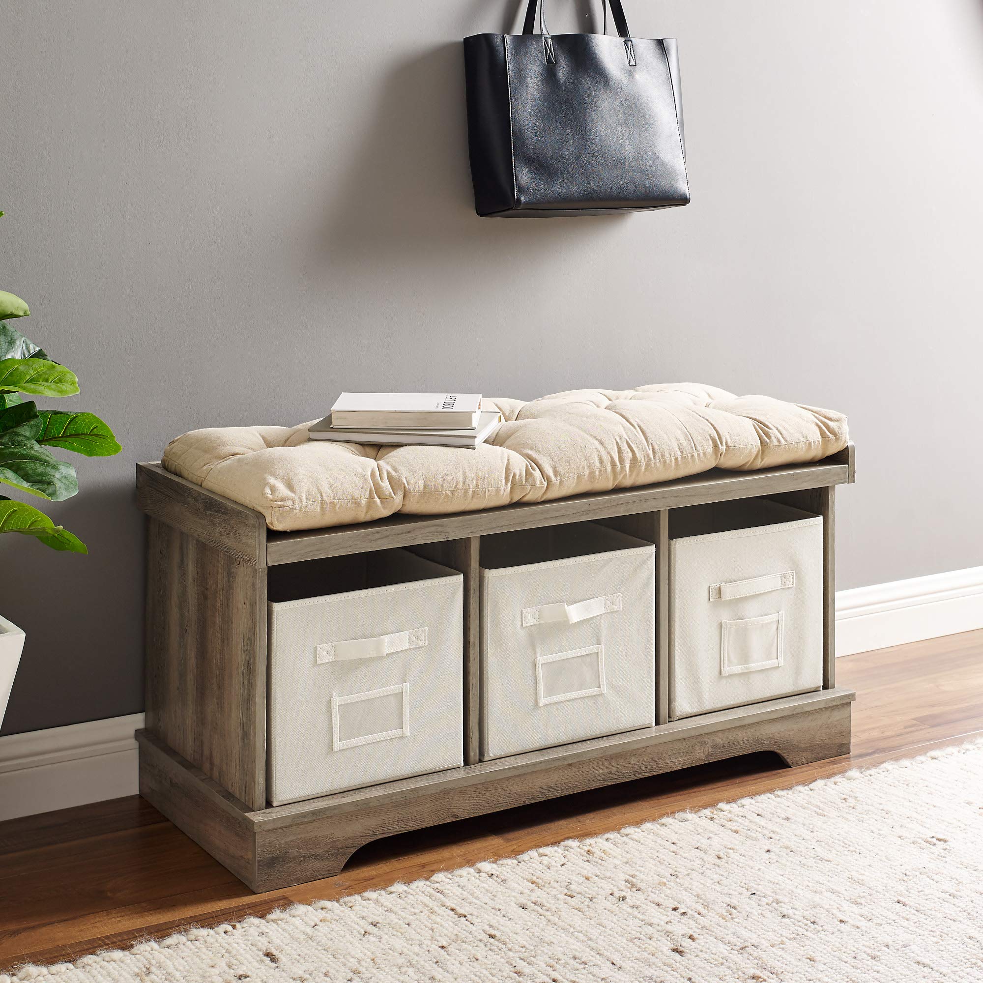 Furnishings 42" Modern Farmhouse Entryway Storage Bench - Grey Wash