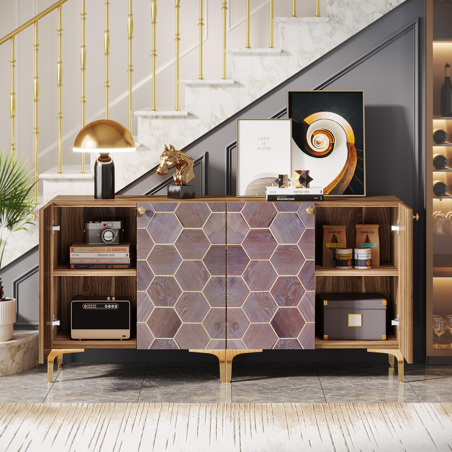 63" Modern Buffet Sideboard Set of 2, Buffet Storage Cabinet with Doors