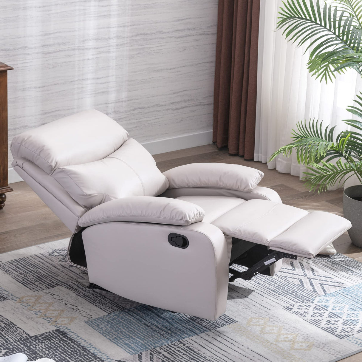 Recliner Chairs for Adults, Small Recliners for Small Spaces, PU Leather Recliner Chair, Single Sofa Living Room Chair for RV, Beige