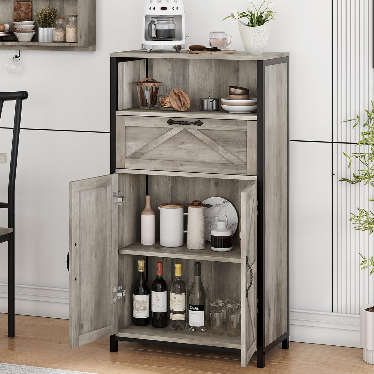 Farmhouse Storage Cabinet, Bathroom Cabinet with Doors and Drawer, Wood Bathroom