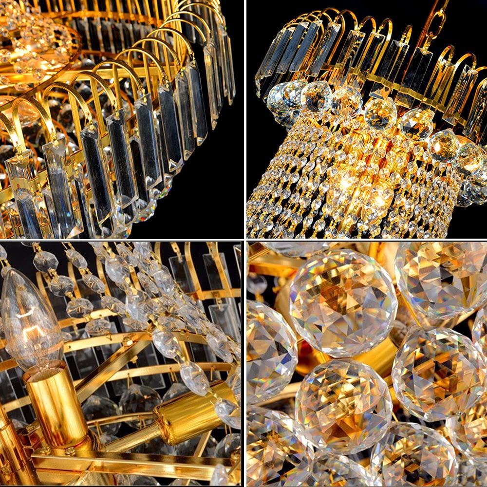 Luxury Crystal Chandelier, 24 Inch Empire Style Gold Chandelier with 8 Lights K9