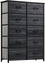 10 Drawer Dresser - Fabric Storage Tower, Organizer Unit for Living Room, Hallway, Closets - Sturdy Steel Frame, Wooden Top & Easy Pull Fabric Bins (Black Wood Grain)