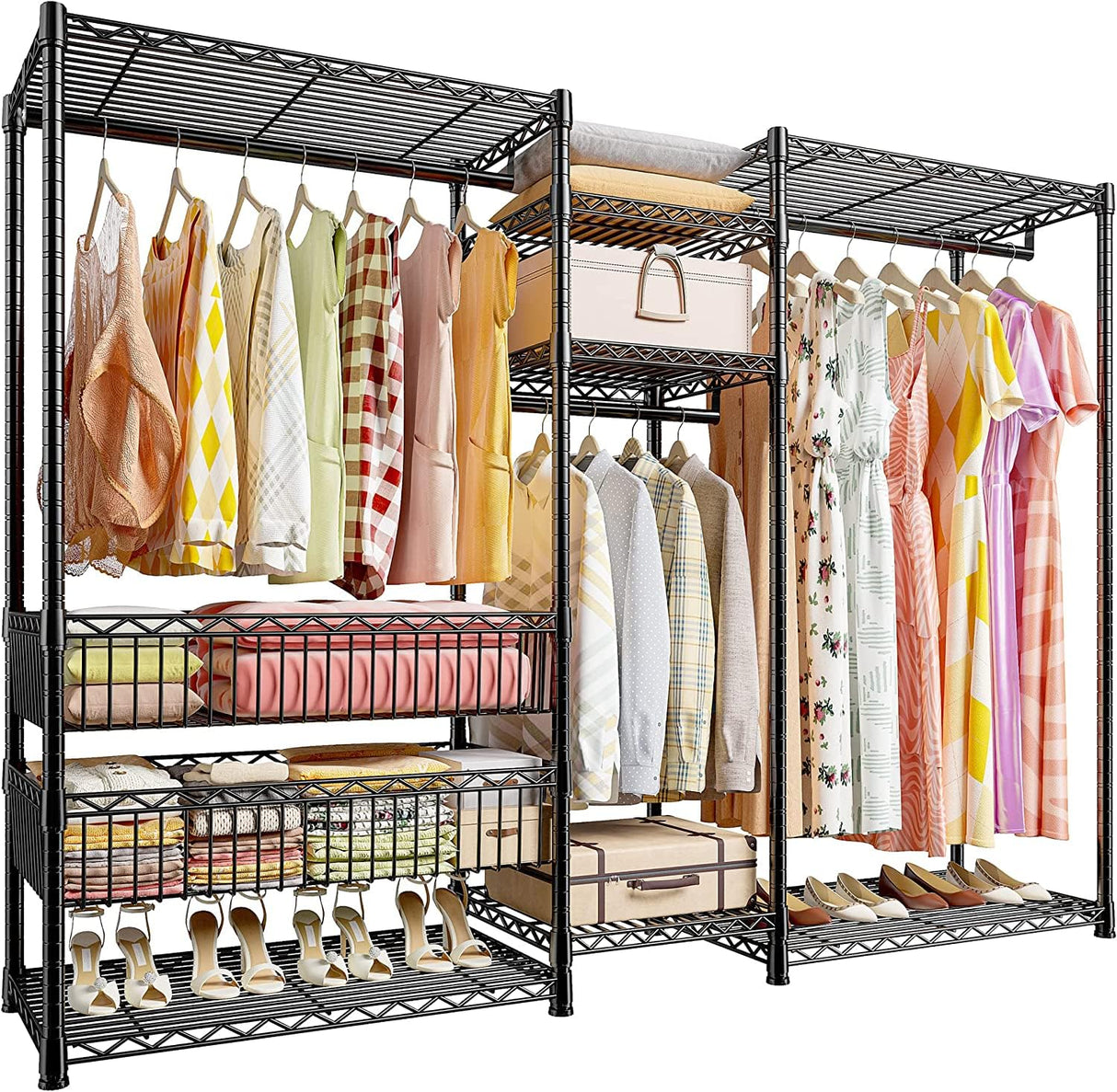 77" H Clothes Rack Heavy Duty Loads 900LBS Metal Clothing Racks for Hanging Clothes Adjustable Clothing Rack