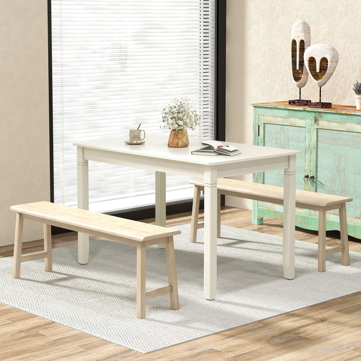 Dining Table for 4 People, 48” x 29” Kitchen Table with Wood Legs, Rectangular Dinner Table for Small Space,