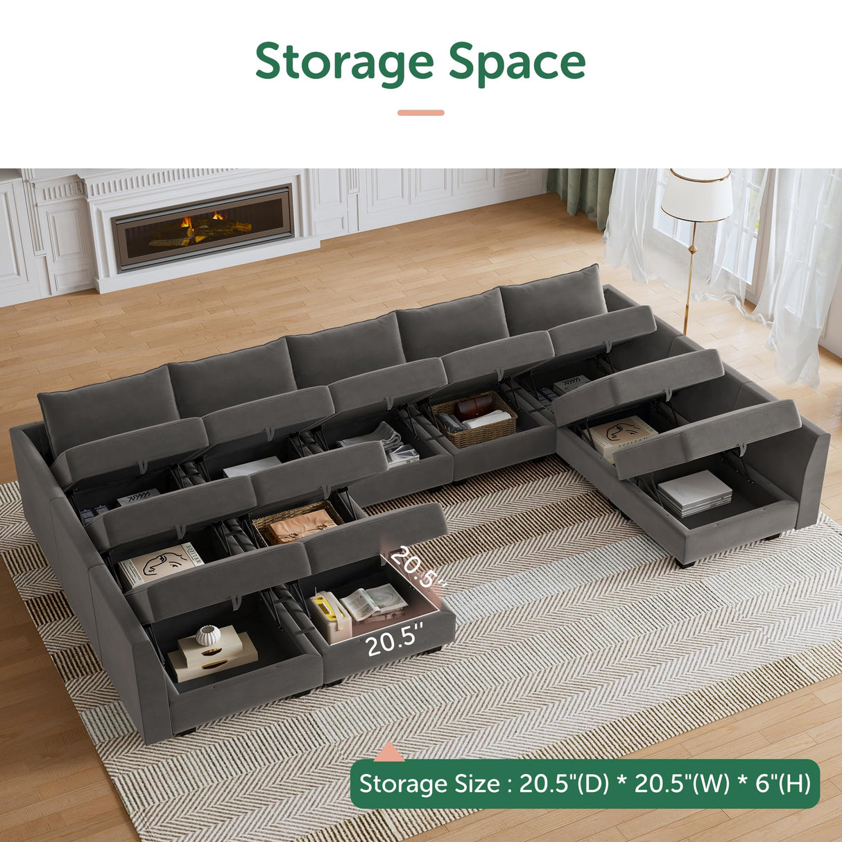 Modular Sectional Sleeper Sofa Couch with Ottoman Velvet Modular Sofa with Storage Seat onvertible Sleeper