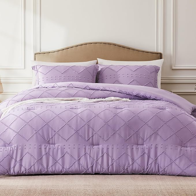 Boho Queen Comforter Set - White Tufted Chic Bedding Comforter Set