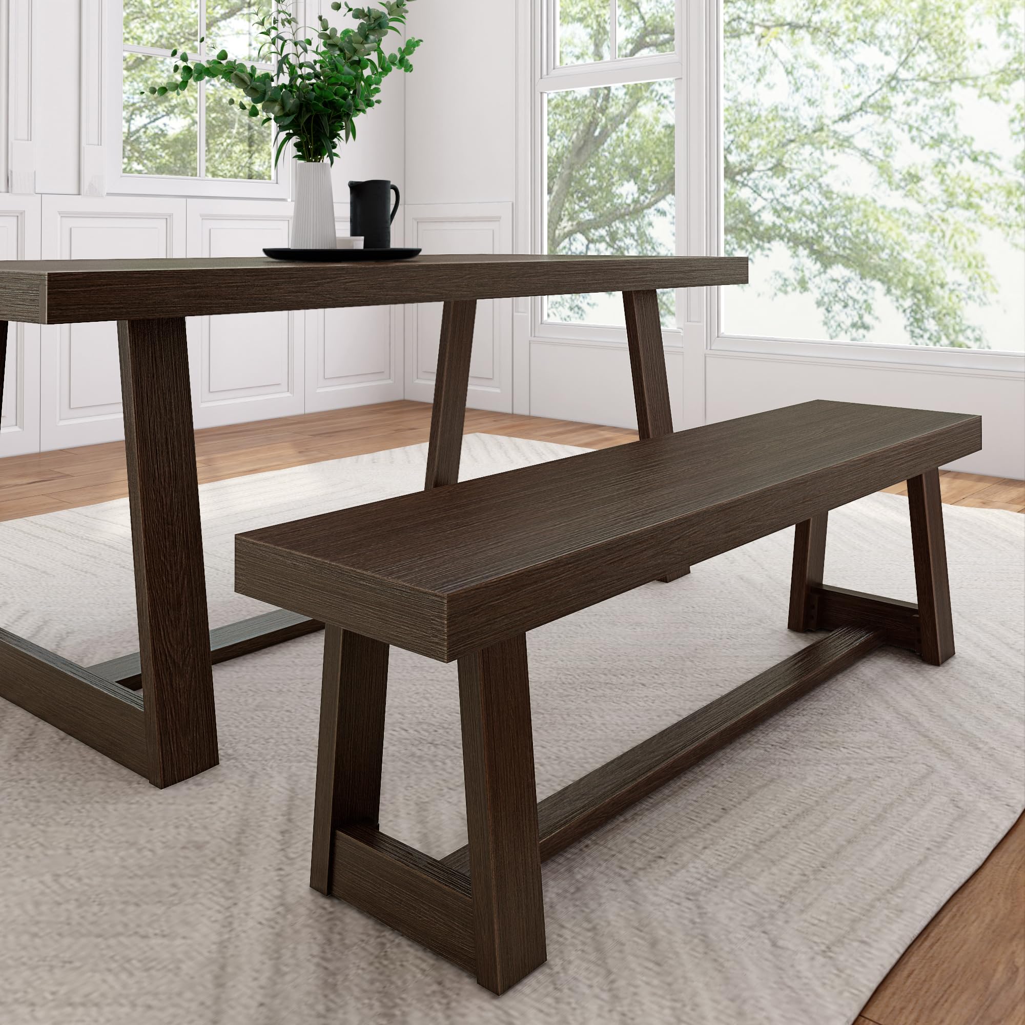 60 Inch Farmhouse Dining Bench, Solid Wood Entryway Bench