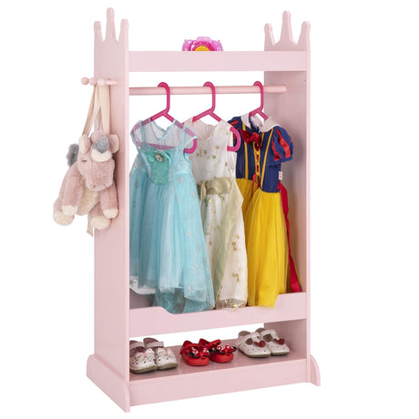 Kids Dress up Storage with Mirror,Costume Closet for Kids, Open Hanging Armoire Closet