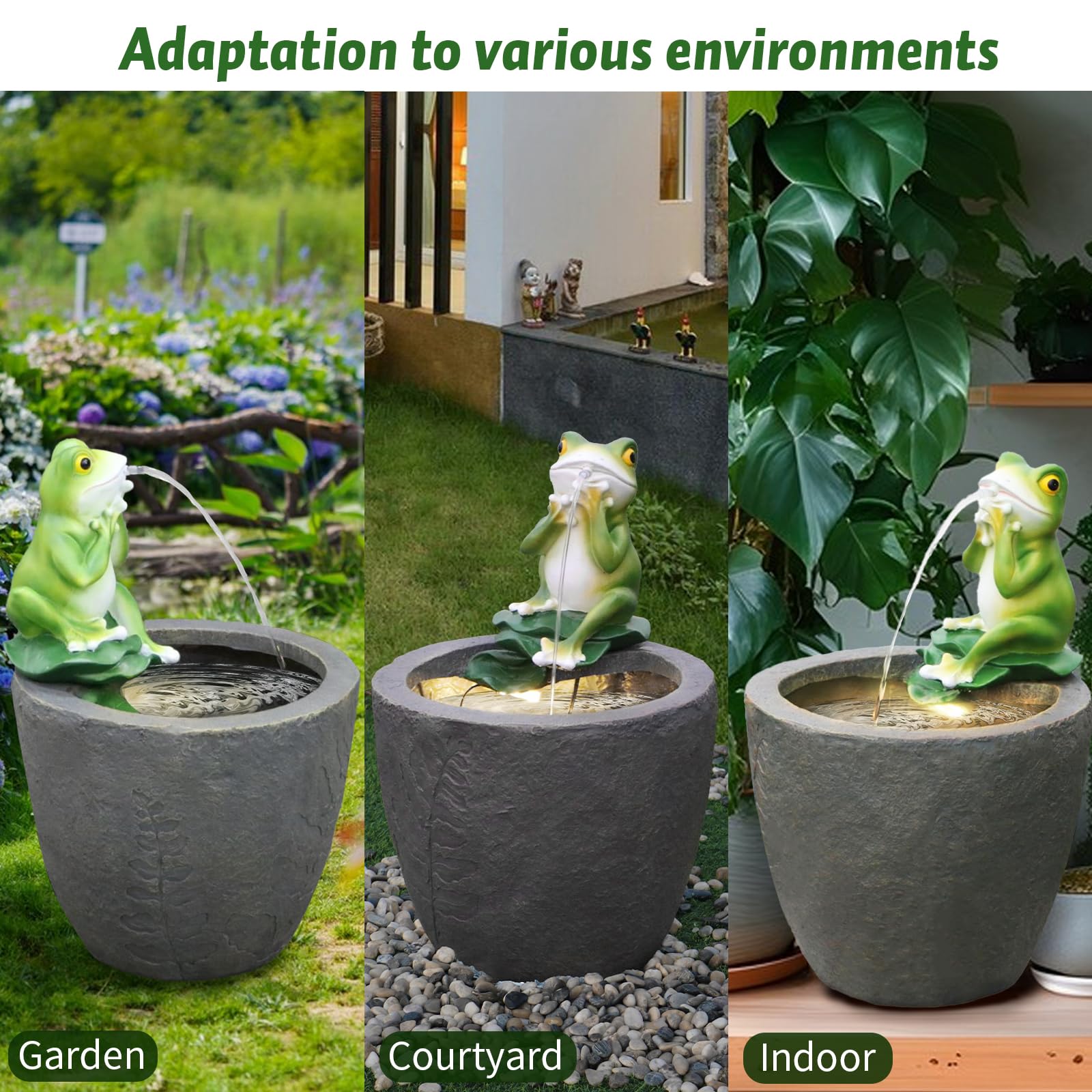 Frog Garden Waterfall Fountain Statue - 25" Outdoor Zen Garden Decor with LED Lights