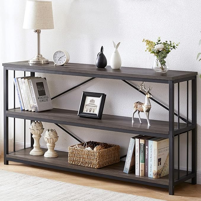 Industrial Console Entryway Table, Metal Wood Rustic Sofa Table with Storage