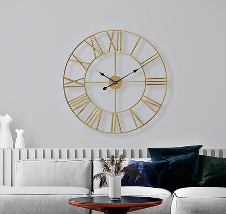 Large Wall Clock for Living Room Decor, (40CM) 16 Inch Wall Clock Decorative, Metal Analog Roman Numeral Wall Clock Modern Wall Clocks - Large Clock Home Decor (Silver)