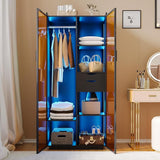 71” LED Armoire Wardrobe Closet with Hanging Rod, Auto Sensor Wardrobe Cabinet