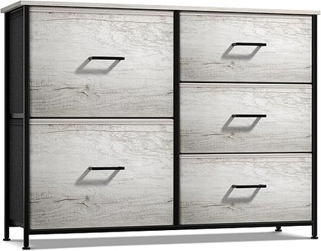 Dresser with 5 Drawers - Chest Organizer Unit with Steel Frame Wood Top & Handle