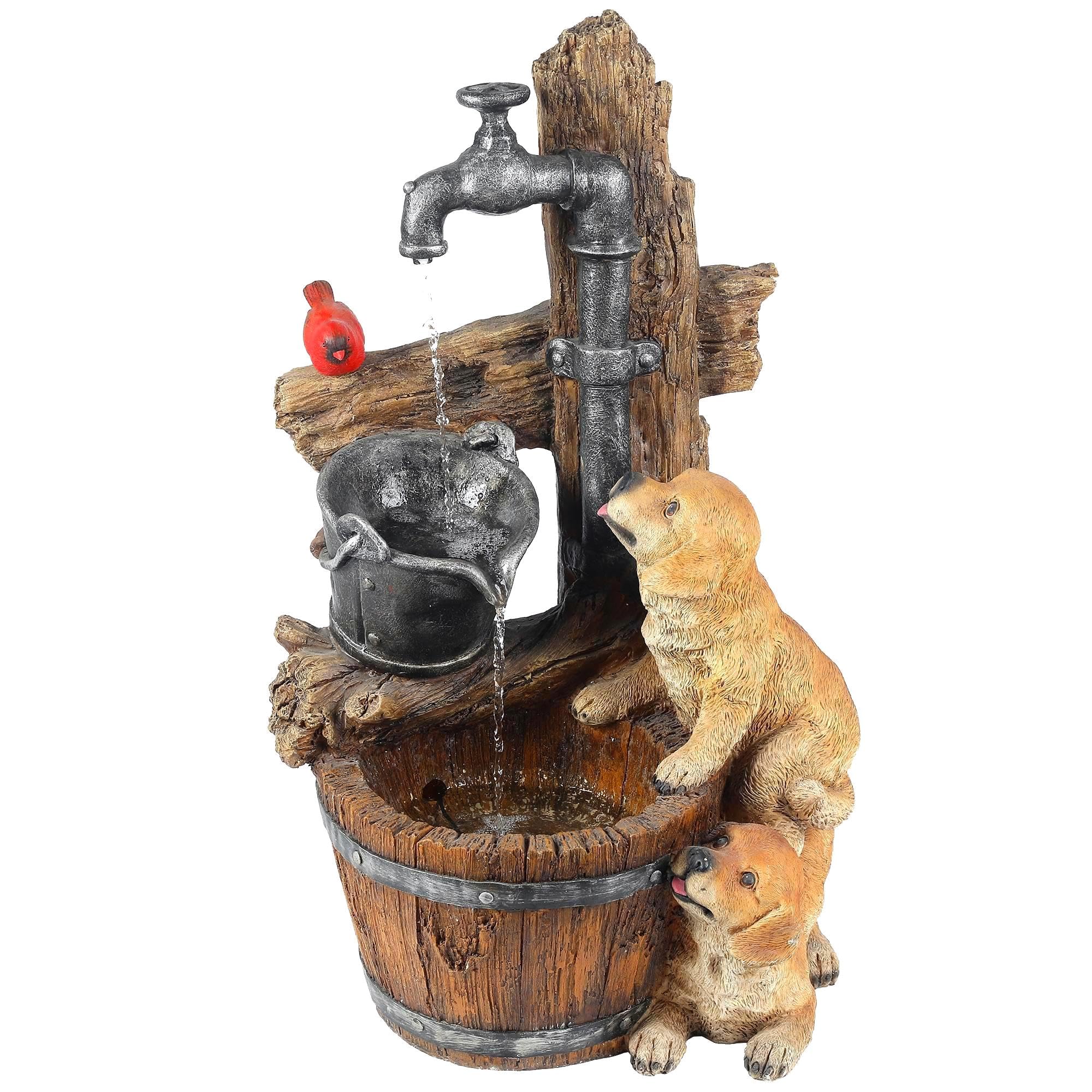 Outdoor Water Fountain, 30 Inch Puppies and Pump Resin Water Fountains Indoor