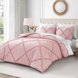 Diamond Queen Comforter Set - Ruffle 3-Piece Machine Washable Reversible Bedding